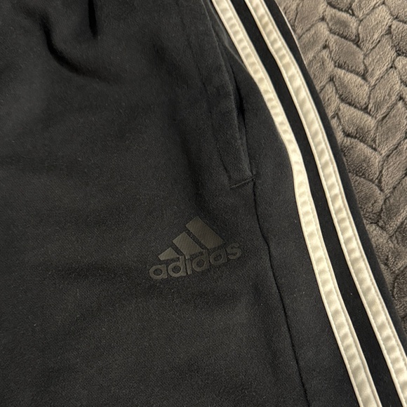 Adidas Men’s Medium Black Joggers with White Stripes - Picture 3 of 4